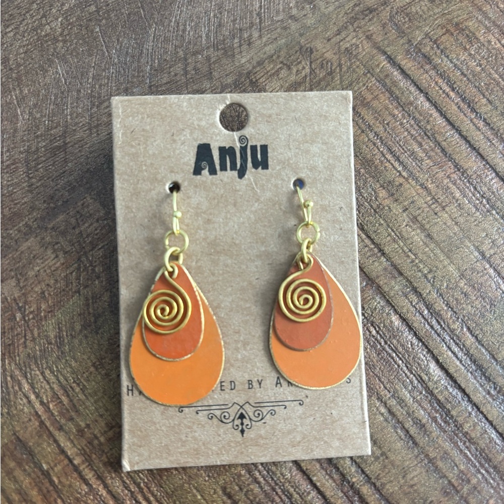 Orange and Gold Teardrop Dangle Earrings
